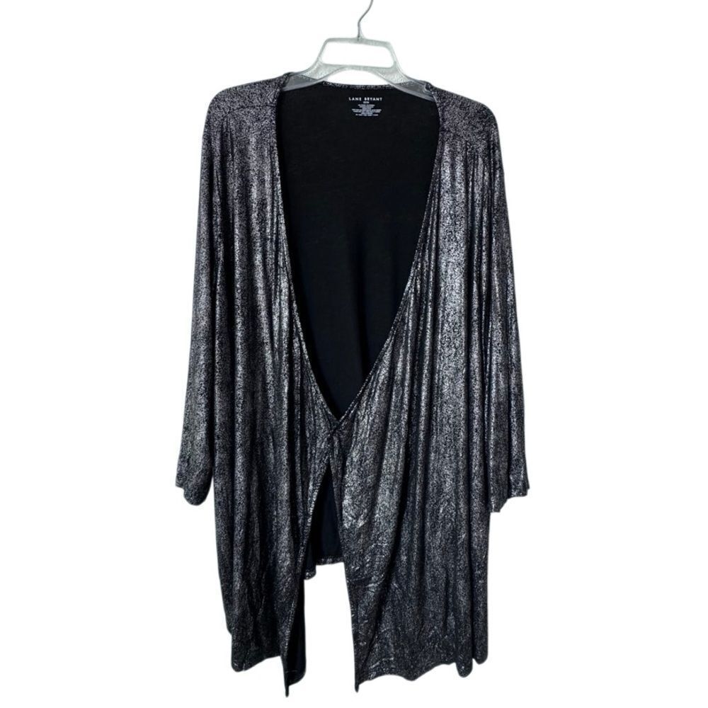 Lane Bryant Open Front Sweater Black Metallic Cardigan SZ 22 / 24